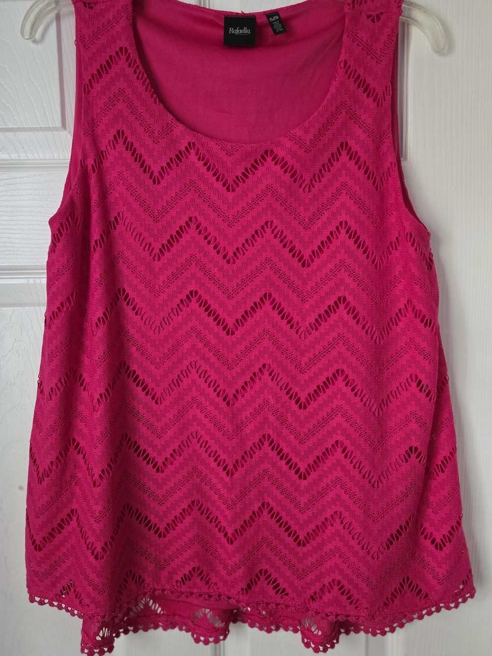 Hot Pink Chevron Lace Eyelet Sleeveless Tank Top - Size PL